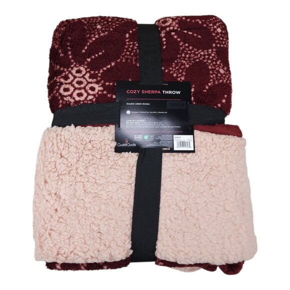 Cuddl Duds Cozy Sherpa Throw Blanket 50" x 60" Reversible Double-Sided Red Pink - Picture 9 of 9